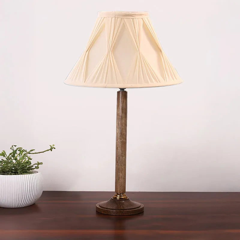 Loft Style Table Lamp With Wooden Base - Ivory,Brown media 3