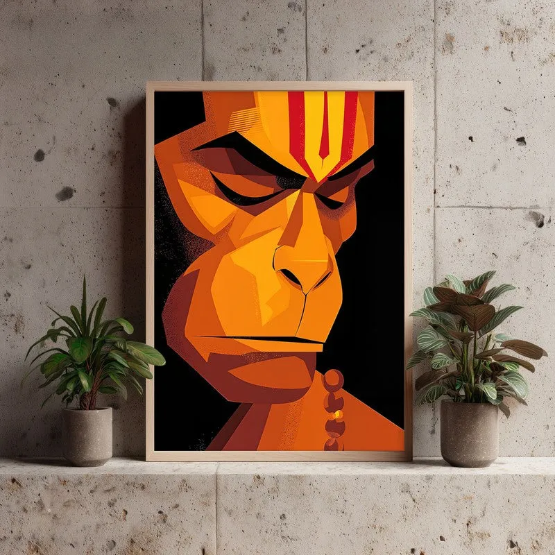 Powerful Bajrangbali II Archival Paper Wall Art - Natural Brown Frame media 3