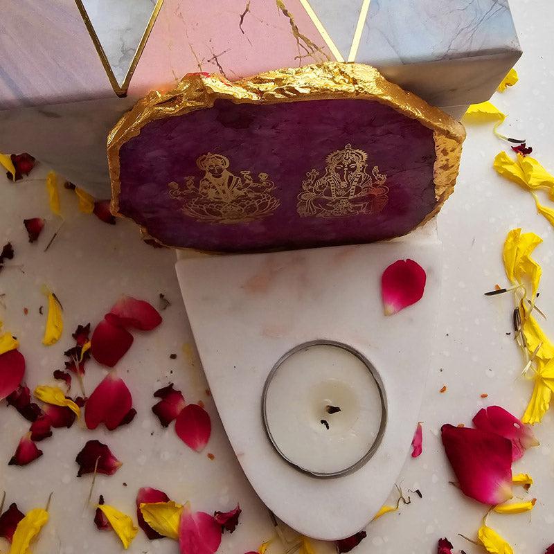 Sacred Ganesha Laxmi Tealight Candle Holder - Pink media 4