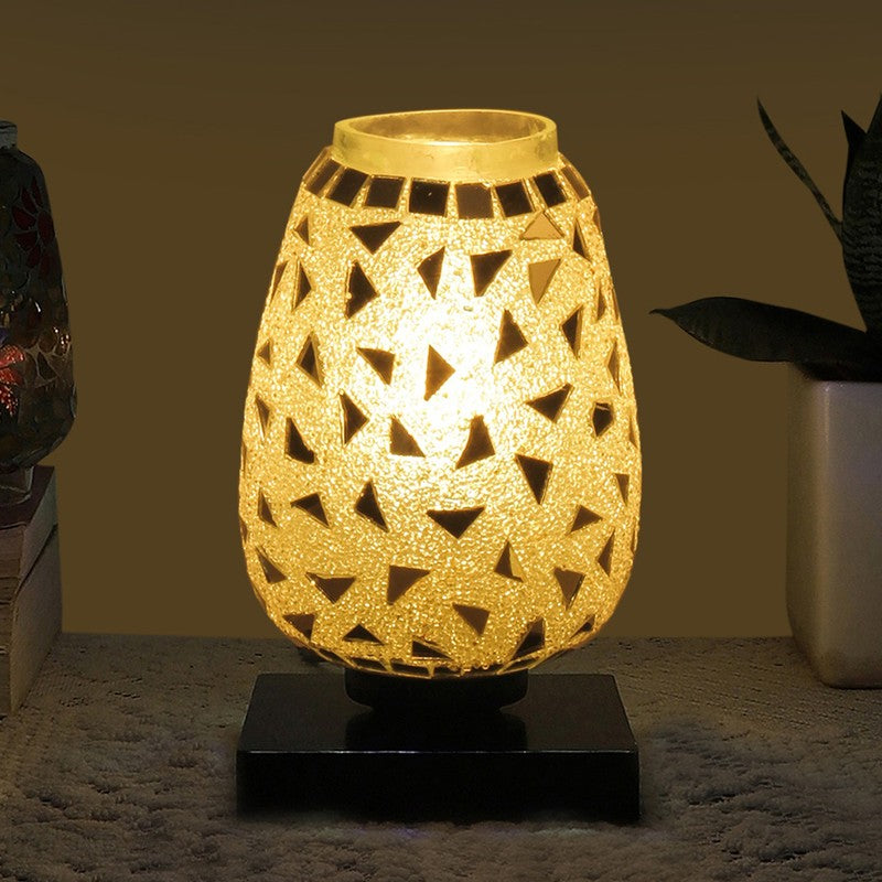 Luminte Mosaic Glass Wooden Table Lamp With Base