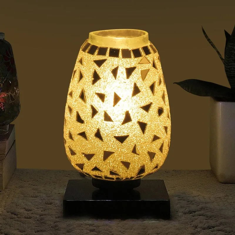 Luminte Mosaic Glass Wooden Table Lamp With Base media 1