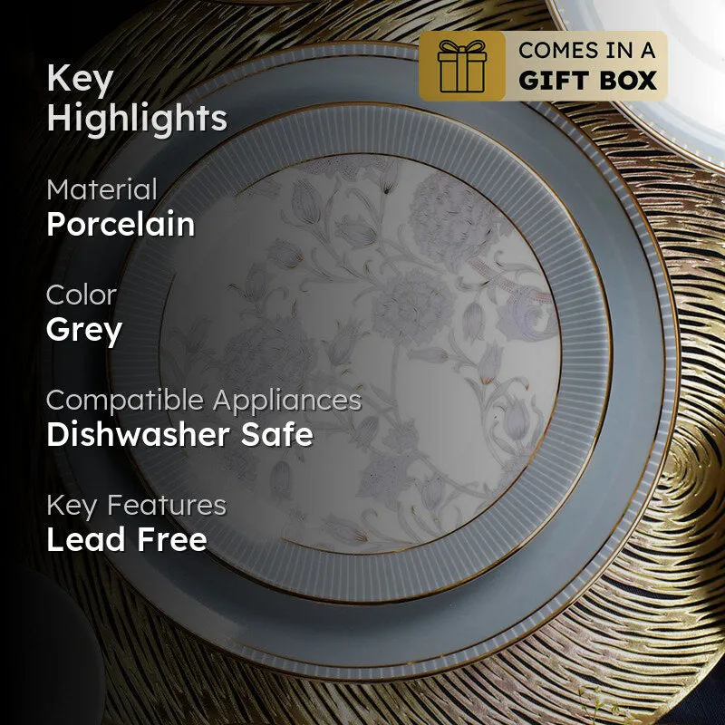 Gilded Iris 24k Gold Brushed Porcelain Dinner Set (Grey) - 21 Piece Set - 2