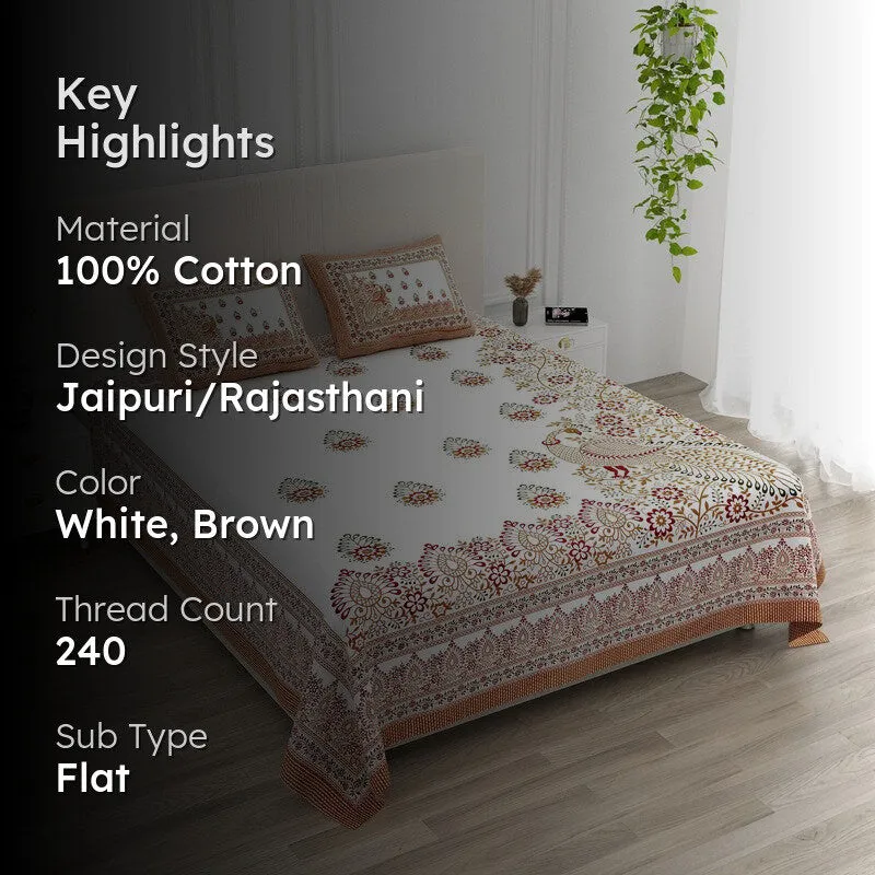 Nestor Cotton Bedsheet (White,Brown) - 240 TC media 2