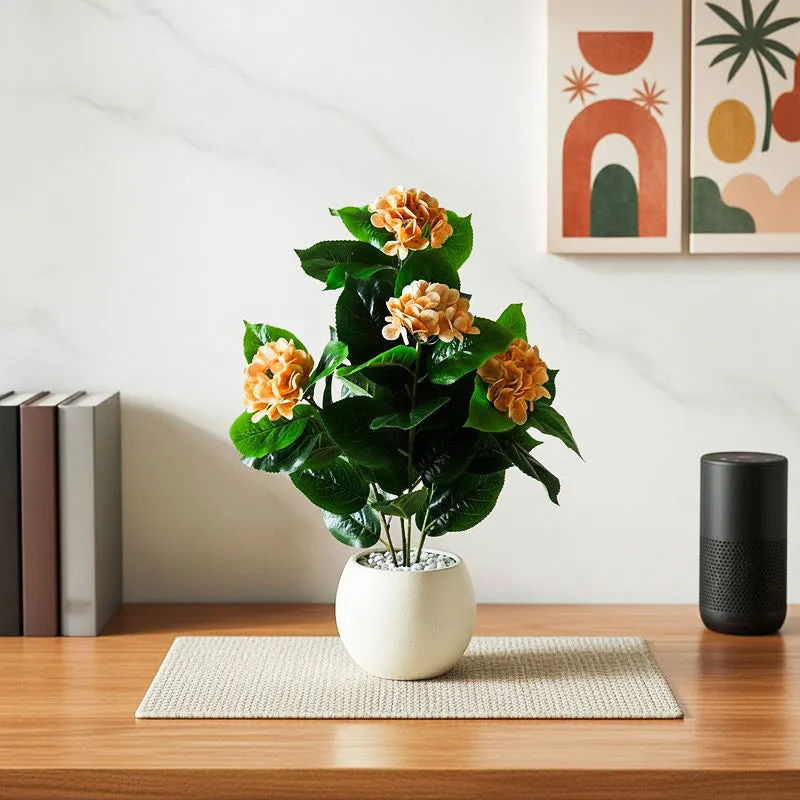Faux Everlasting Hydrangea Plant With Black Plastic Pot (Yellow) - 76 cm (2.5 ft) media 1