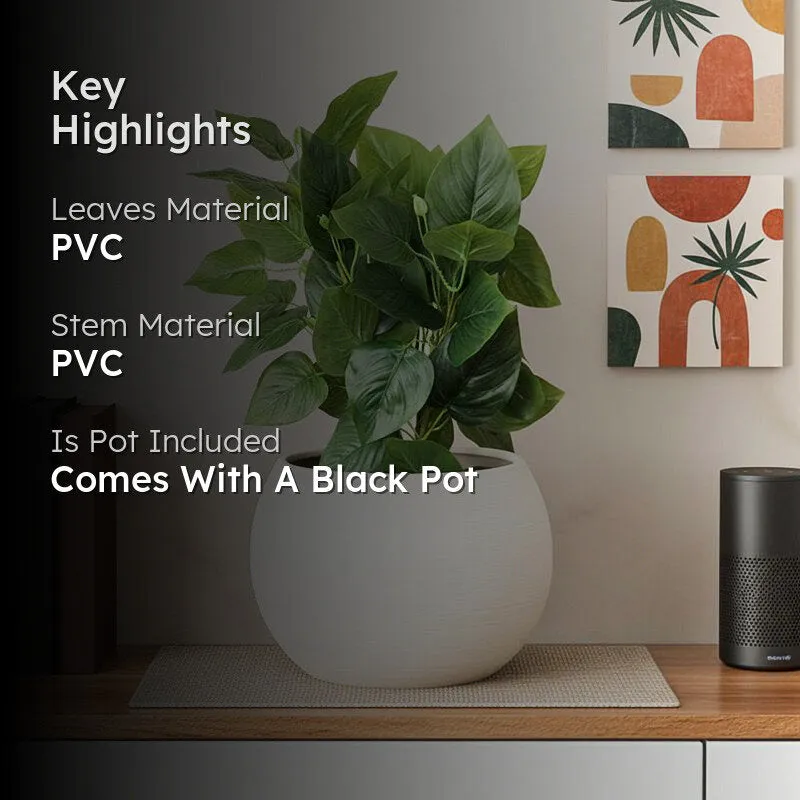 Artificial Pothos Plant With Black Fiber Pot (Green) - 1 Feet media 2