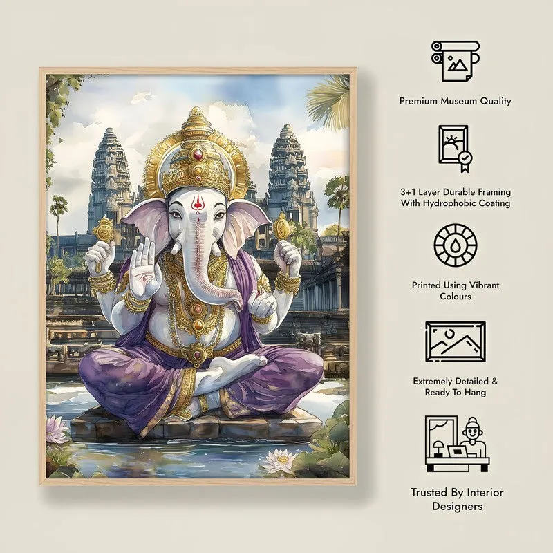 Divine Gajavaktra Spiritual Archival Paper Wall Painting - Natural Brown Frame media 8