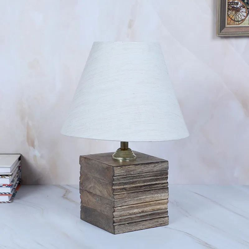 Truda Cube Solid Mango Wood Table Lamp - Ivory,Brown media 3