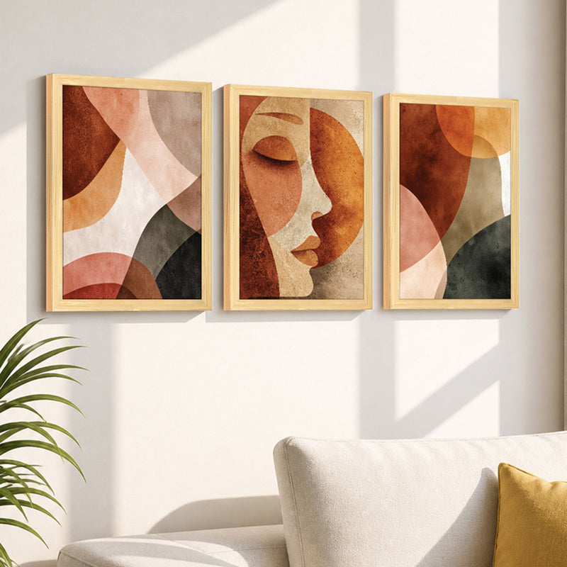 Noctra Abstract Face Wall Art With Frame - Set Of Three