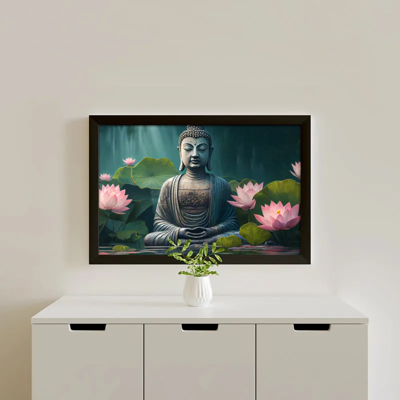 Lotus Embrace Buddha Wall Painting media 1