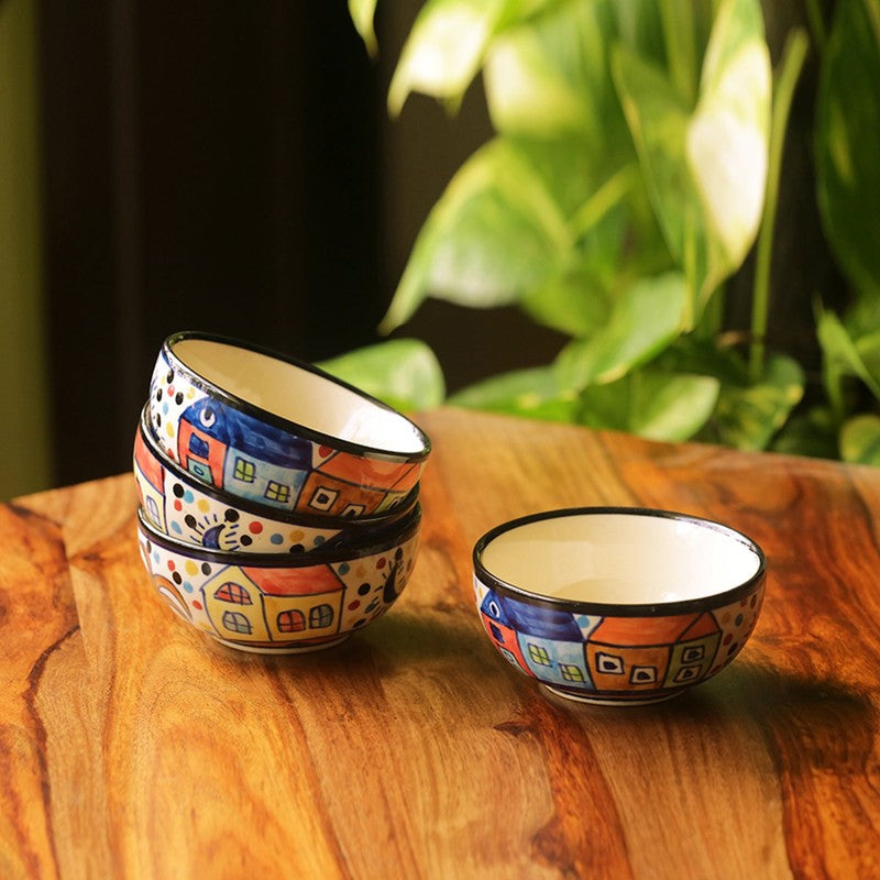 Sweet Home Handpainted Serving Bowl (170 ML) - Set Of Four