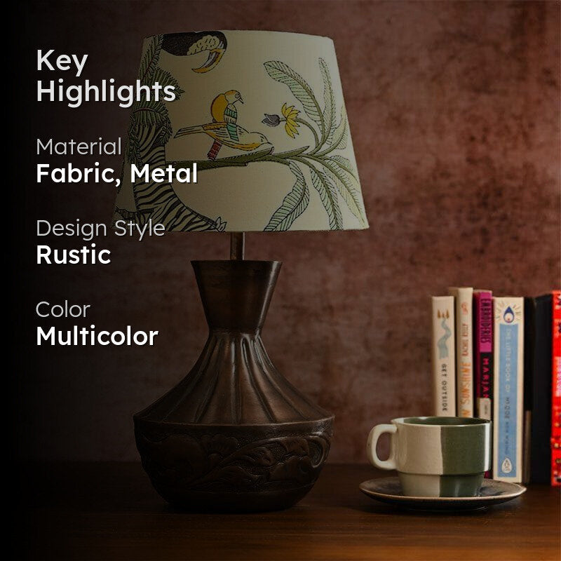 Kalash Etched Metal Fabric Table Lamp - Multicolor media 2