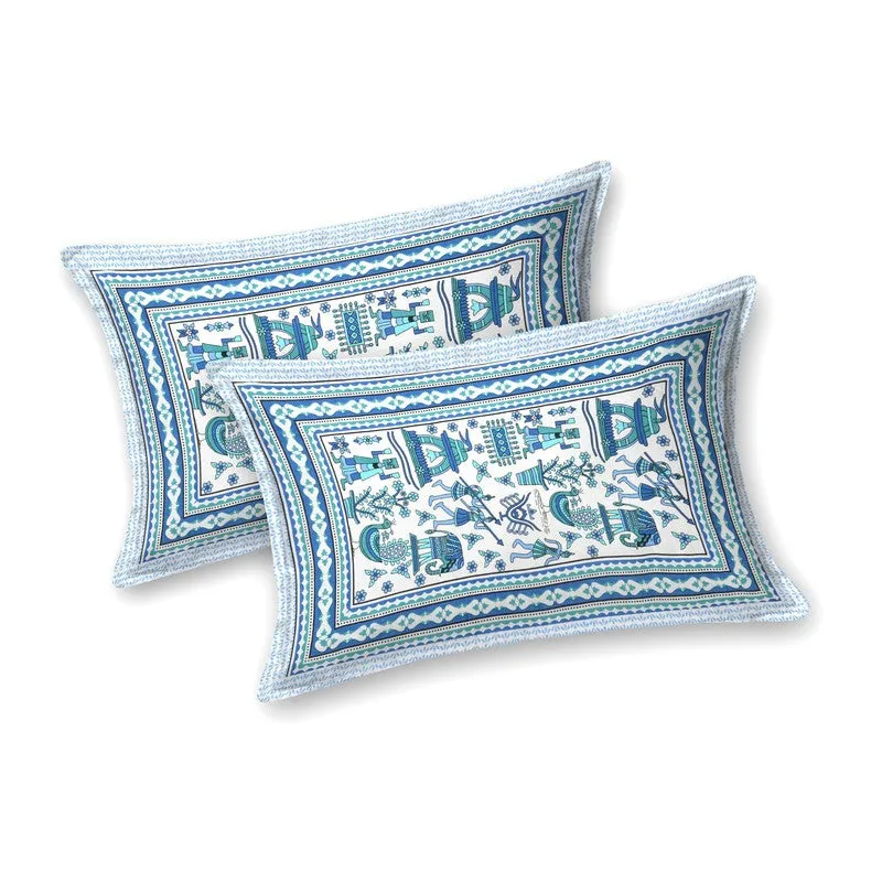 Royalus Cotton Bedsheet (Blue,White) - 240 TC media 4
