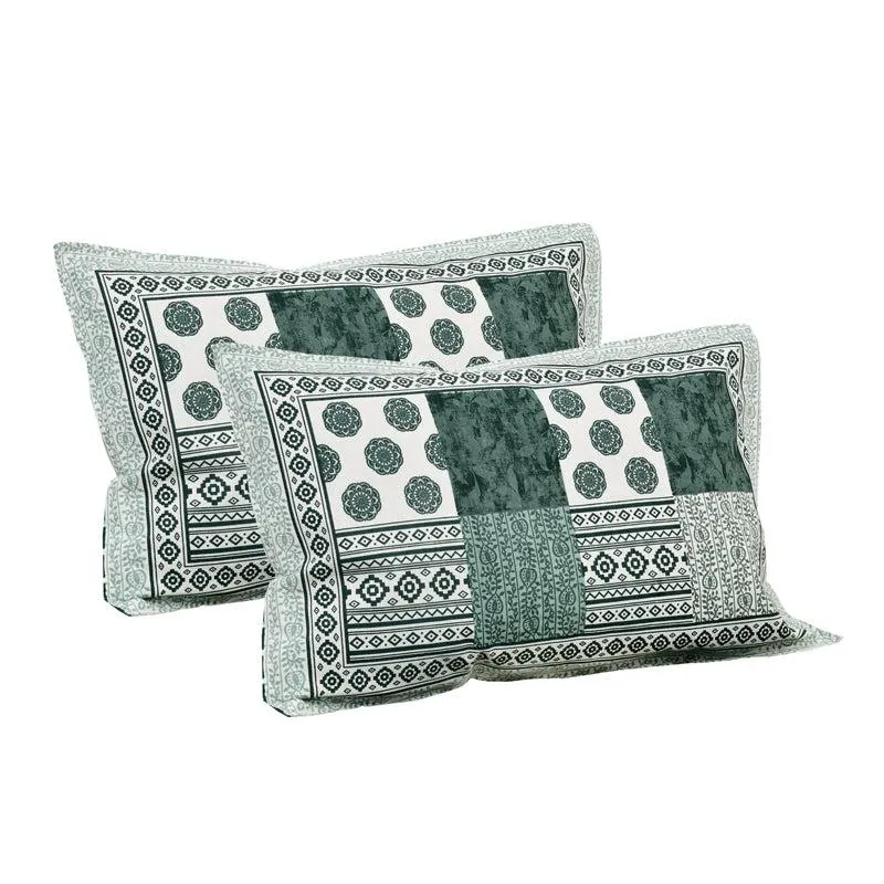 Lamora Ethnic Cotton Bedsheet (Green, White) - 160 TC media 6