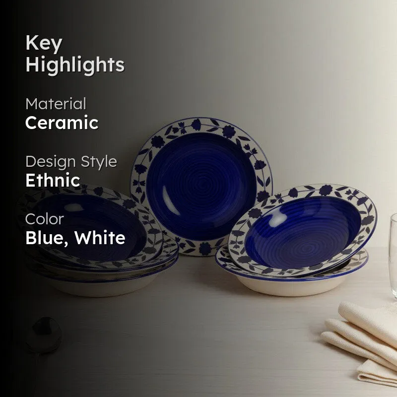 Regal Handcrafted Ceramic Pasta Plate (Blue) - Set Of Six media 2