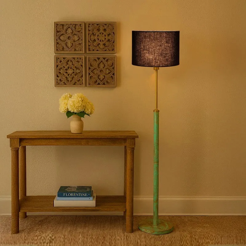 Amber Glow Wooden Floor Lamp - Black media 1