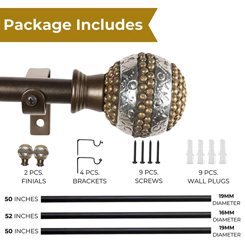 Celestia Extendable 1" Single Curtain Rods With Round Finial & Brackets media 5