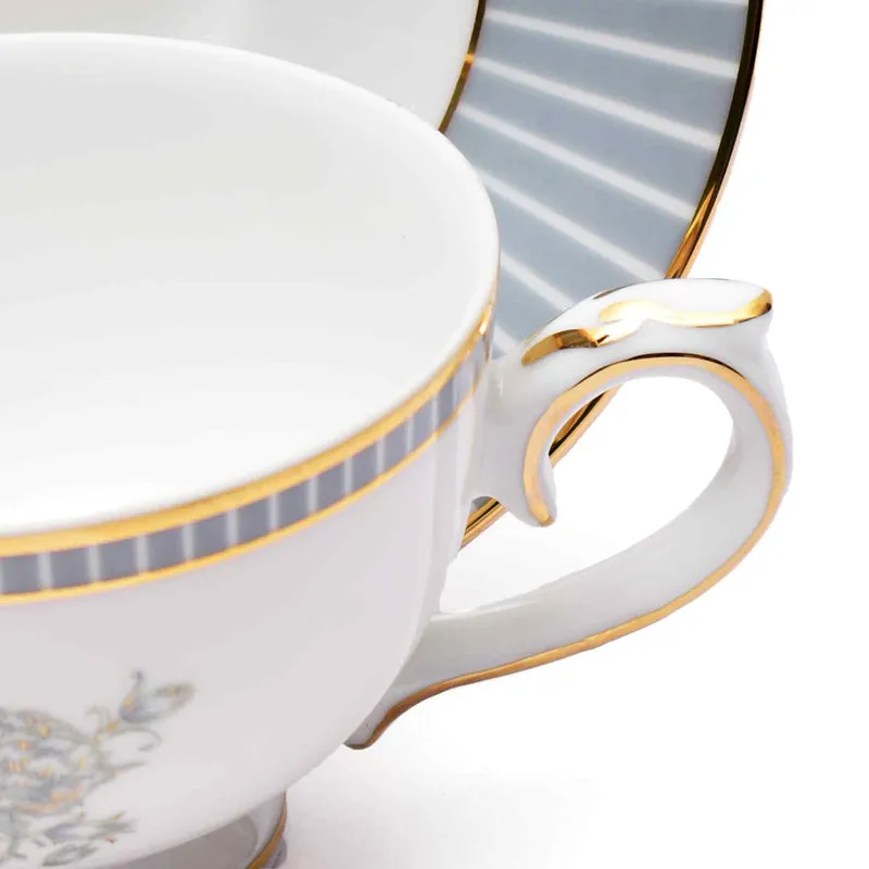 Gilded Iris 24k Gold Brushed Porcelain Tea Set With Tea Pot (Grey) - Seventeen Piece Set media 6