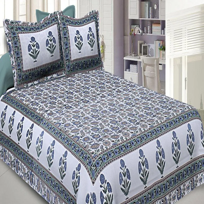 Loka Ethnic Cotton Bedsheet (Green) - 180 TC media 1