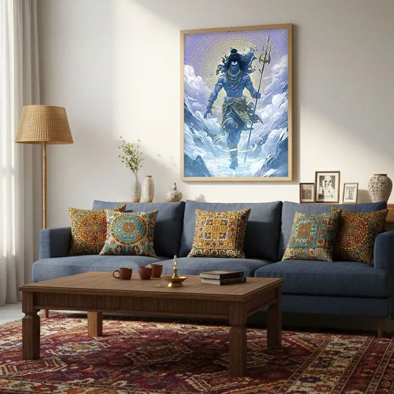 Mahadev with Trishul Divine II Archival Paper Wall Art - Natural Brown Frame media 4