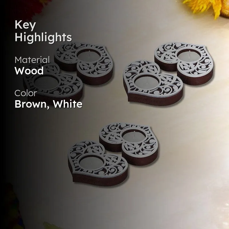 Intricate Heart Wood Tea Light Holder (Black) - Set Of Six media 2