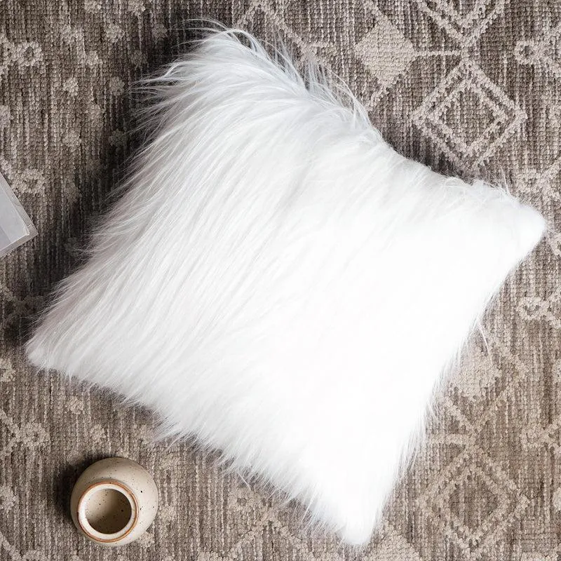 Velvuro Faux Fur Solid Cushion Cover (White) - Set Of Two media 6