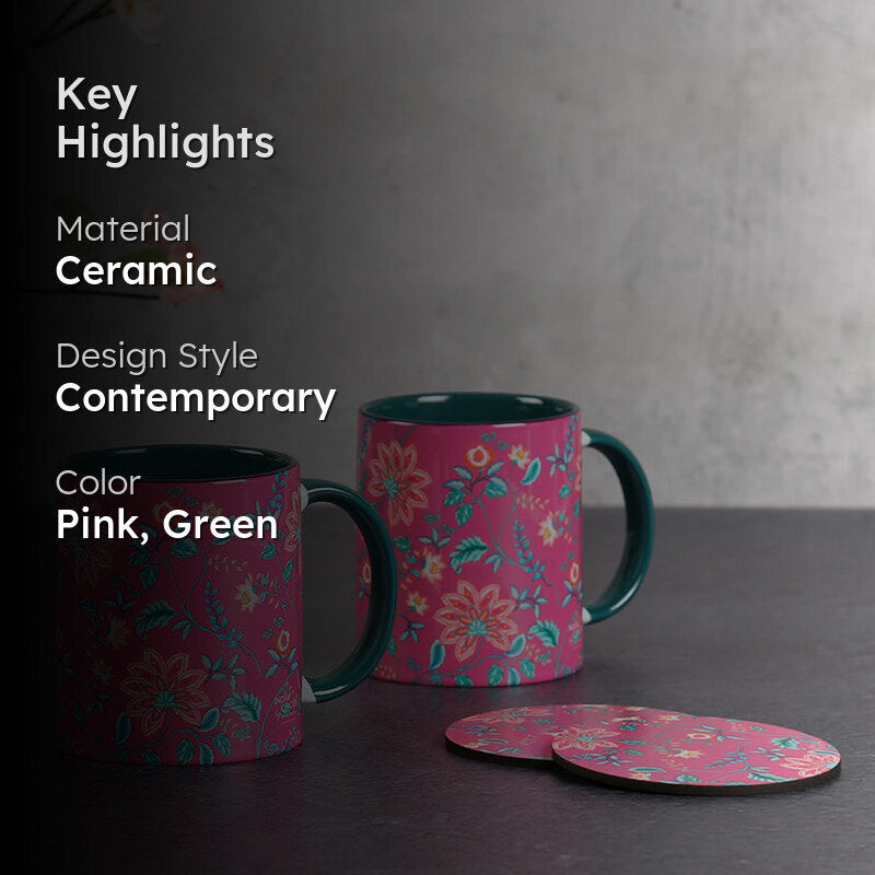 India Circus Elven Bloom Ceramic Mug With Coaster (325 mL Each) - Four Piece Set media 2