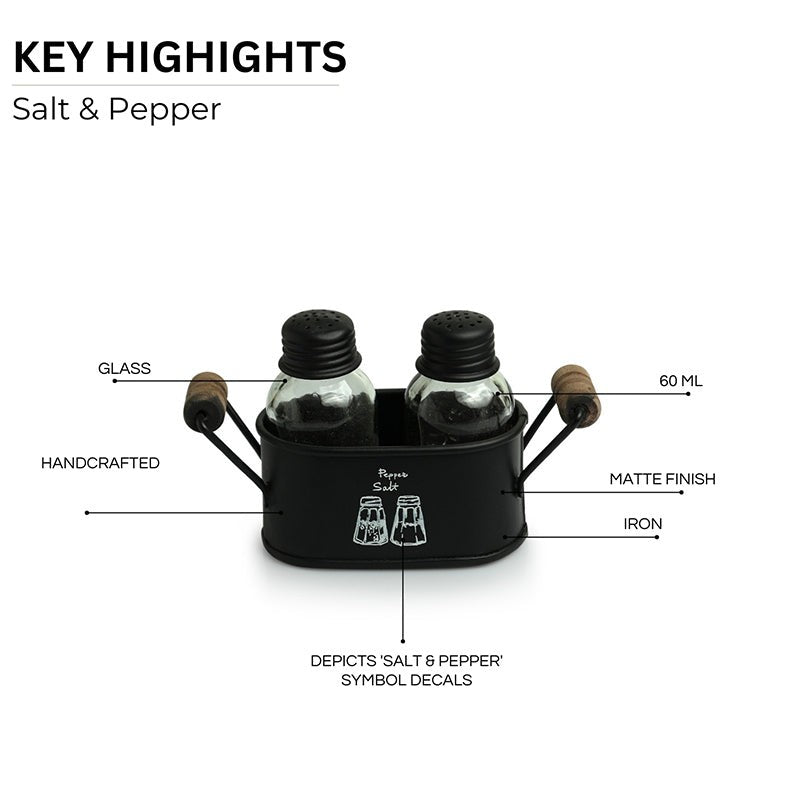 Piperis Salt & Pepper Shaker With Iron Tray (60 mL Each) - Three Piece Set image 5