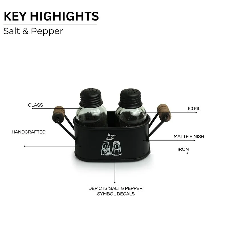 Piperis Salt & Pepper Shaker With Iron Tray (60 mL Each) - Three Piece Set media 5