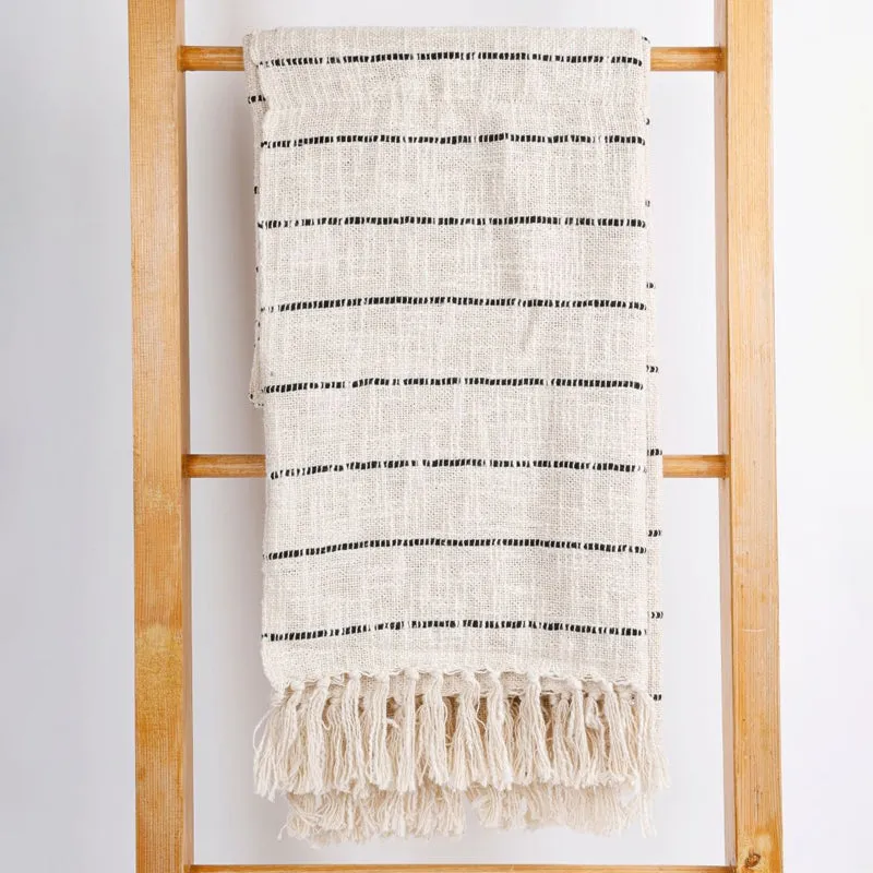 Cedar Nest Striped Throw - Off White & Black media 3