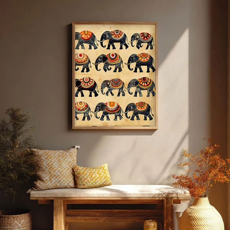 Hathira Canvas Wall Painting With Brown Frame media 4
