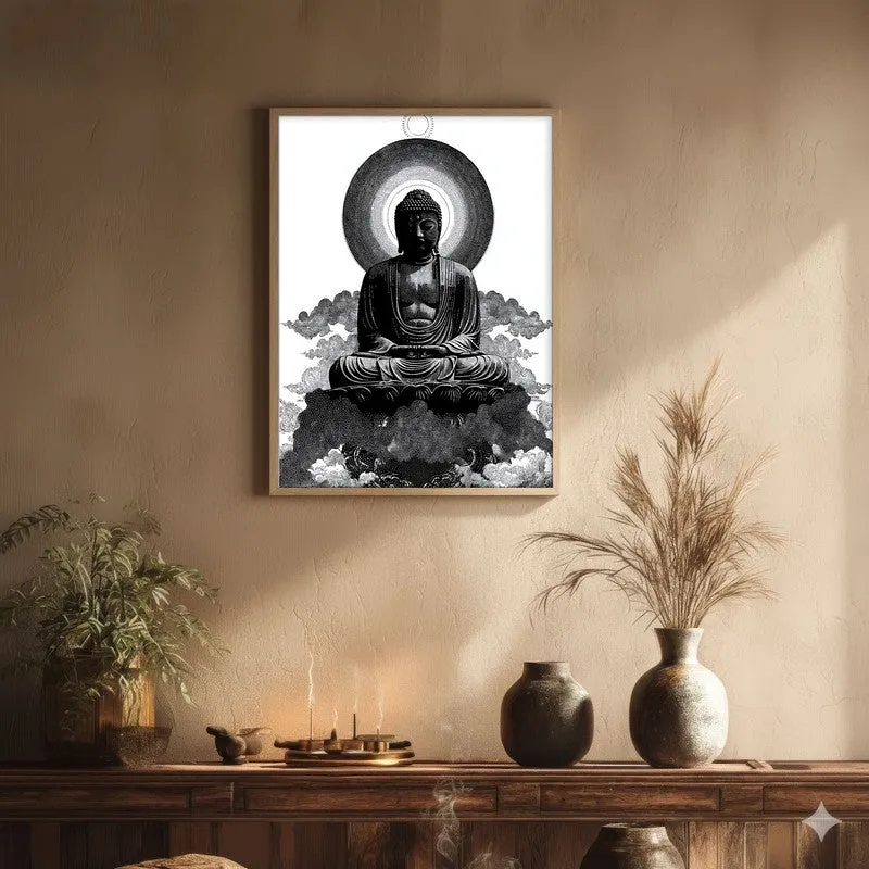 Buddha of Inner Stillness Wall Painting With Brown Frame media 1