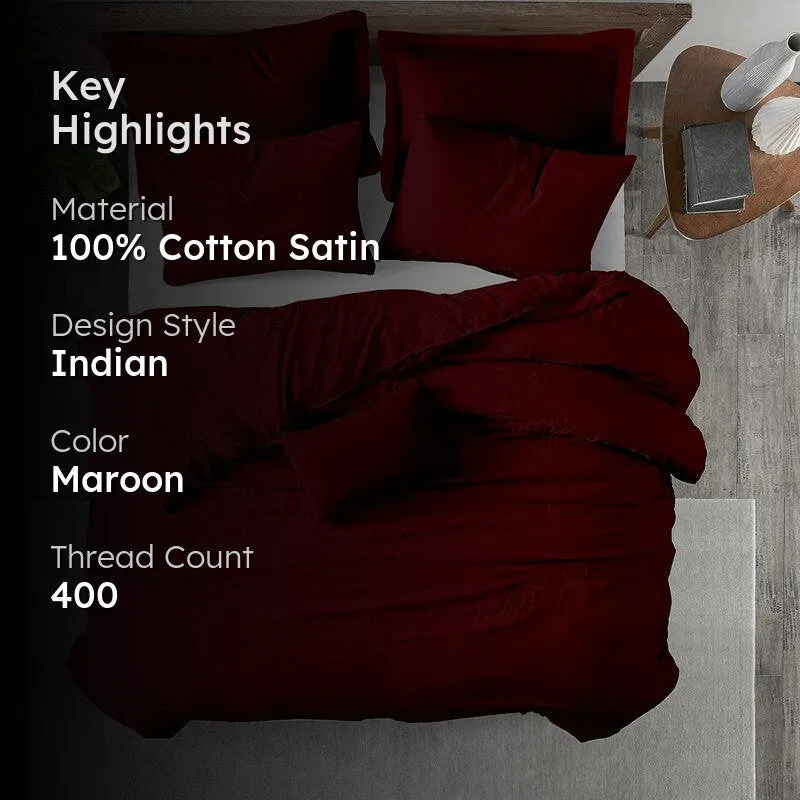 Amelia 100% Cotton Satin Weave Duvet Cover With Pillow Covers - Maroon media 2