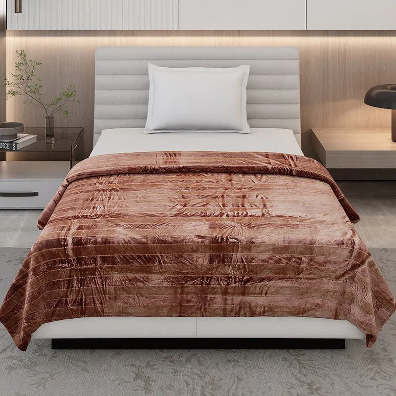 Monte Carlo Strivon Stripes Polyester Blanket (Brown) - 300 GSM media 4