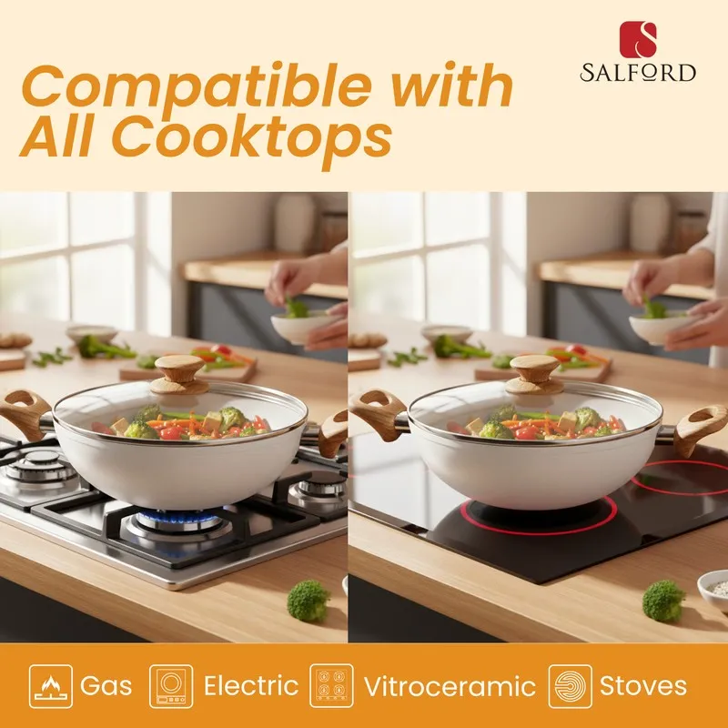Salford Forged Non Stick Kadai with Glass Lid (White Spatter) - 2500 mL media 5