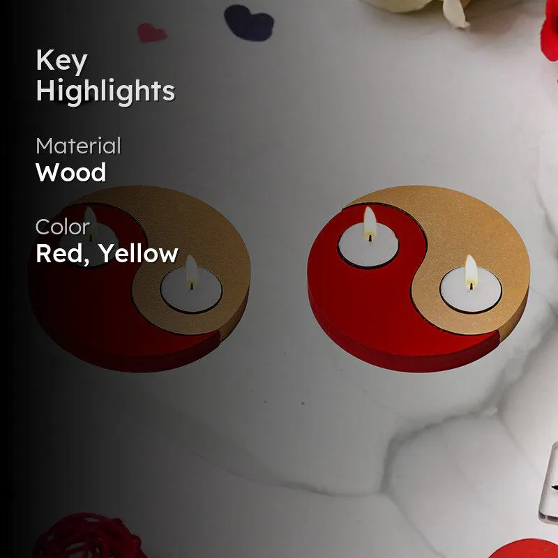Red Yin Yang Wood Tea Light Holder - Set Of Two media 2