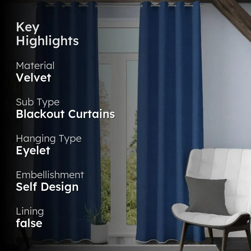 Kumudini Solid Curtain (Navy) - Set Of Two media 2