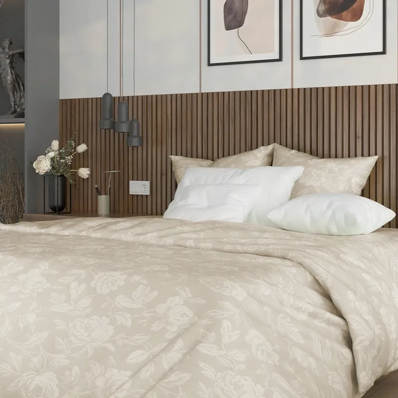Blooming Rose Fitted Jacquard Cotton Bedsheet (Beige) - 300 TC media 4