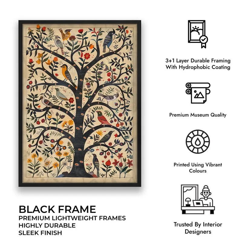 Bloomspire Tree of Life Folk Art Canvas Wall Painting With Black Frame media 10