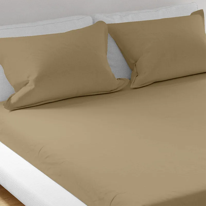 Solid Bliss Percale Solid Cotton Bedsheet (Beige) - 400 TC media 3