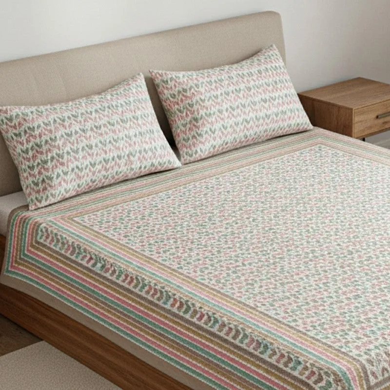 Vance Abstract Cotton Bedsheet (Blue,Peach) - 180 TC media 3