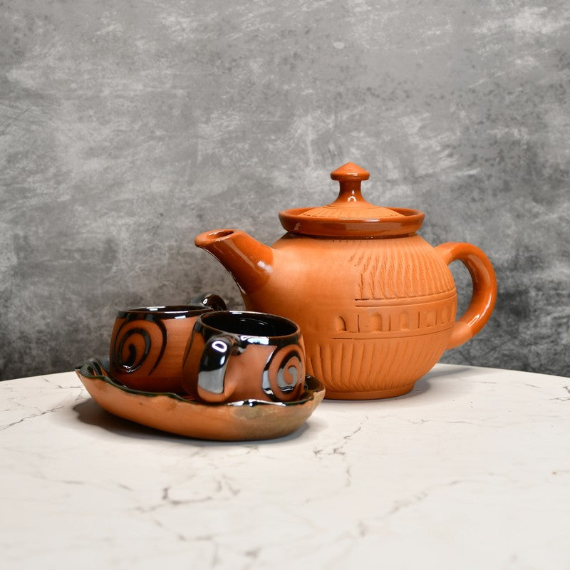 Tranquil Sip Terracotta Tea Set & Tea Pots - Four Piece Set