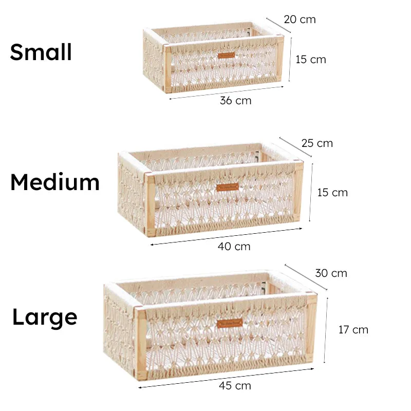 Boho Max Handcrafted Macrame (Wood,Cotton) Storage Basket - Set Of Three media 5