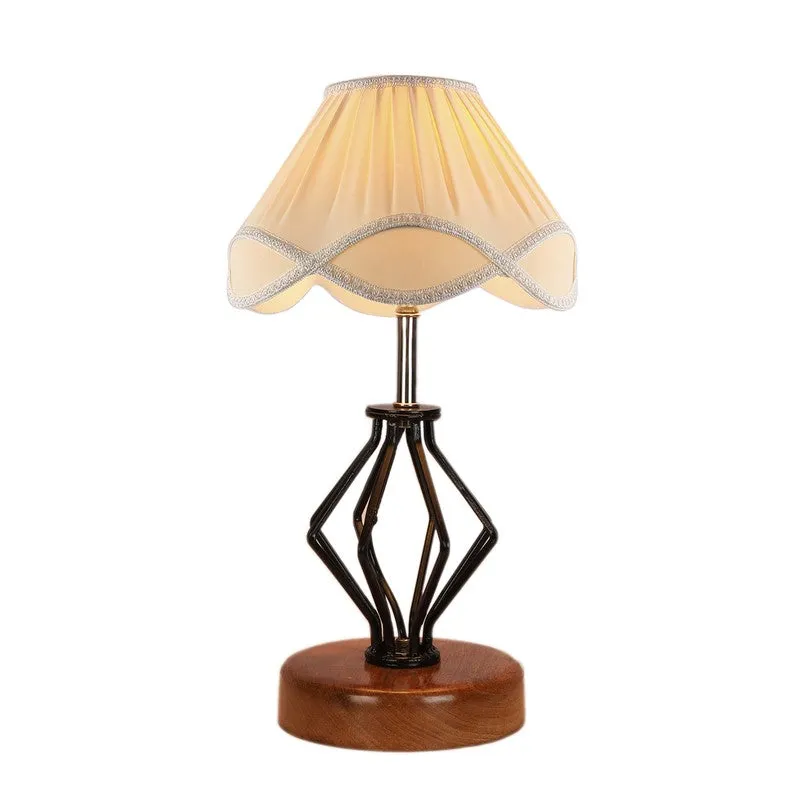 Aurencia Cotton Table Lamp With Wooden Base - Ivory media 7