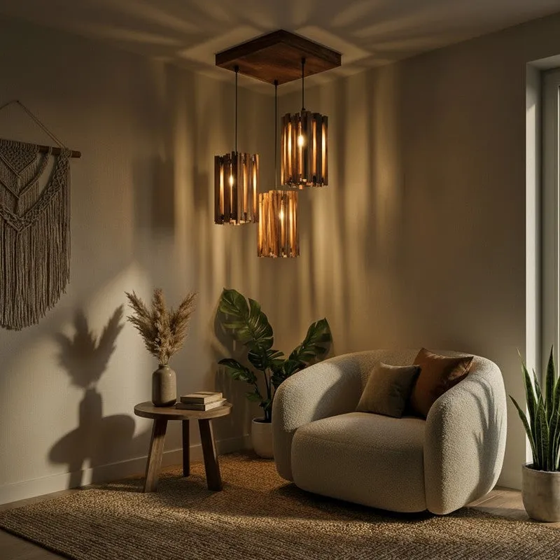CageLine Wooden Ceiling Lamp - Brown media 1