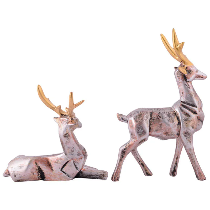 Opulent Stag Painted Polyresin Show Piece (Silver Grey) - Set Of Two media 5