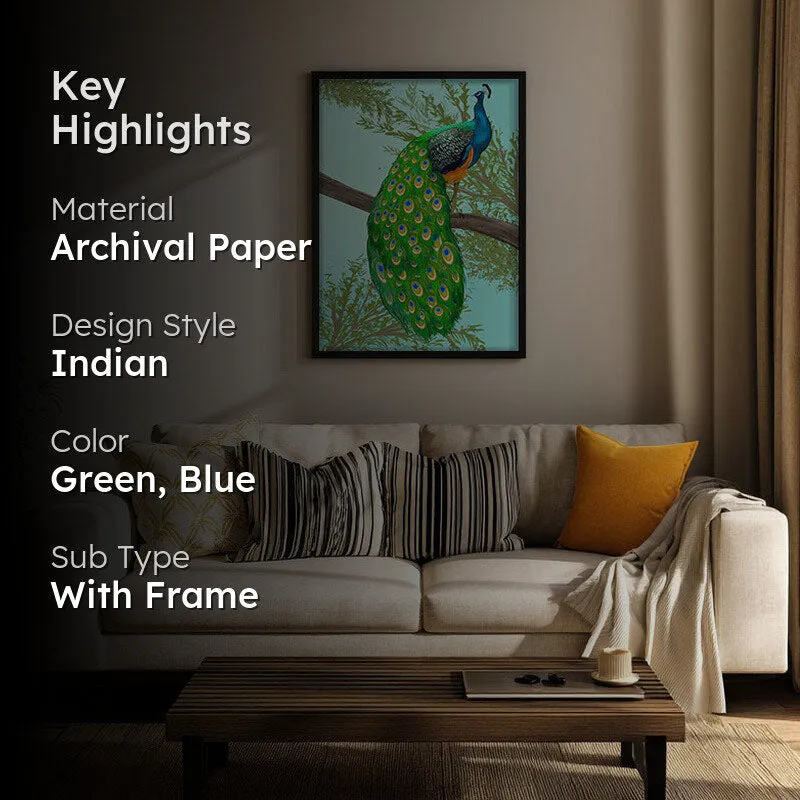Peacock In Color Archival Paper Wall Art With Frame media 2