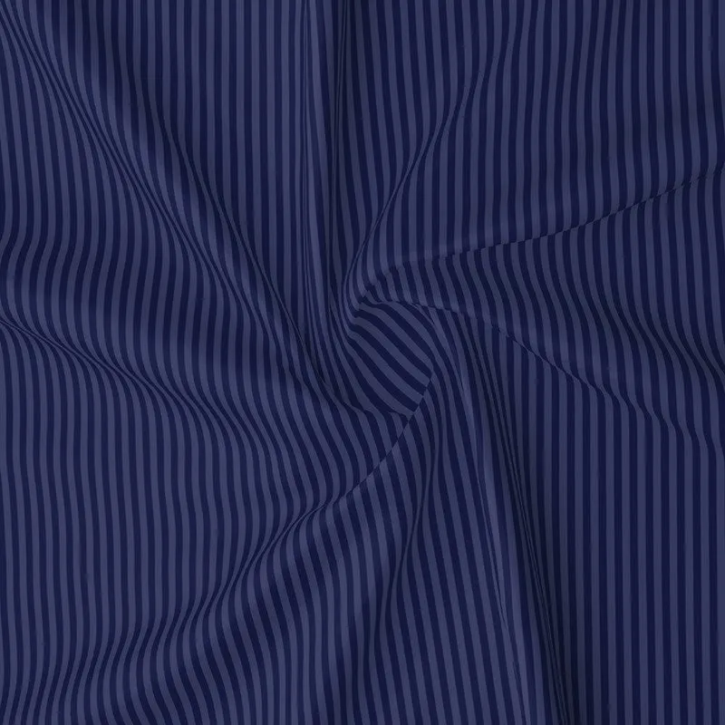 StripeScape Glace Cotton Fitted Bedsheet (Navy) - 130 GSM - 9