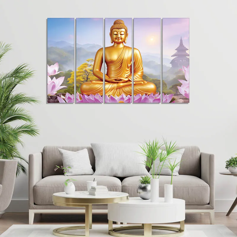Buddha Balance Wall Painting - Set Of Five media 3