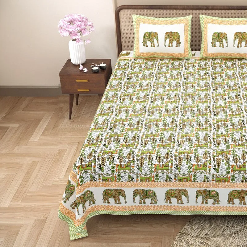Heritageix Cotton Bedsheet (Green,Orange) - 240 TC media 4