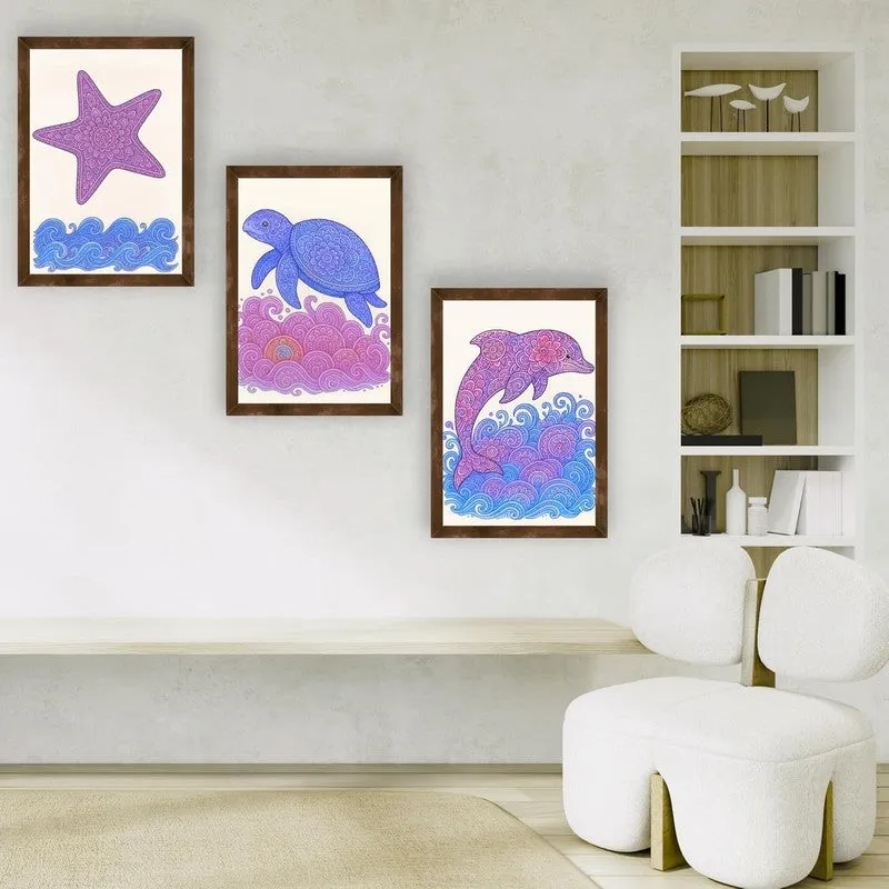 Aqua Bliss Paper Wall Painting With Frame - Brown media 3